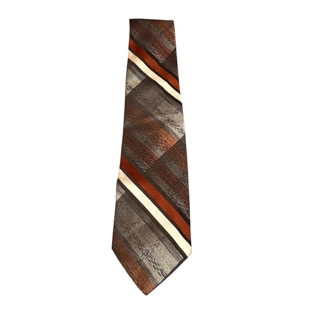 Vintage Mens Tie White Silver Copper Striped Professional Corporate Necktie